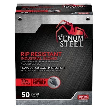 Venom Steel Disposable Gloves, 6 mil Palm, Nitrile, Powder-Free, OneSize, Black VEN6045RN