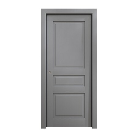 Sartodoors Sliding Pocket Door 18 x 84 inches, Ego 5012 Painted Grey Oak, Kit Rail Hardware, Solid Wood Inte EGO5012PD-SEK-1884