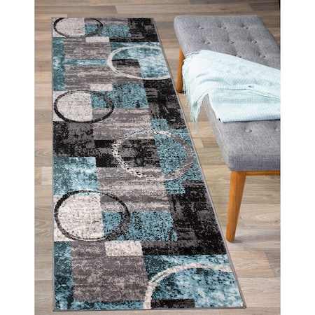 World Rug Gallery Contemporary Abstract Circle Design Soft Runner Rug 2 ft 7 in x 12 ft Gray 307GRAY27X12