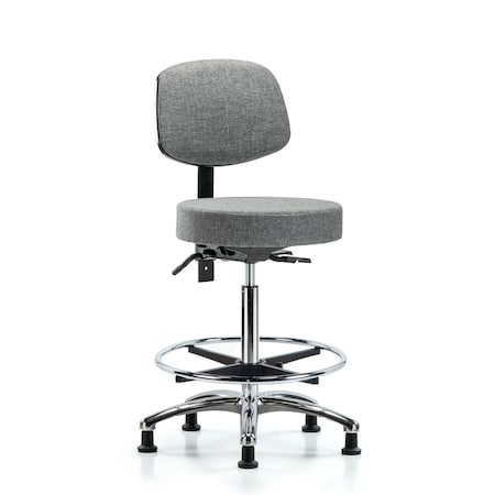 Blue Ridge Ergonomics Fab Stool with Back Chr-High Bench Height with Seat Tilt, Chr Foot Ring, andStat Glides in Gray Fab BR-FHBST-CR-T1-CF-RG-F44