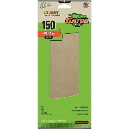 Gator Finishing 1/2 Sheet Clamp-On Sandpaper, 150 Grit, 5PK 5051GA