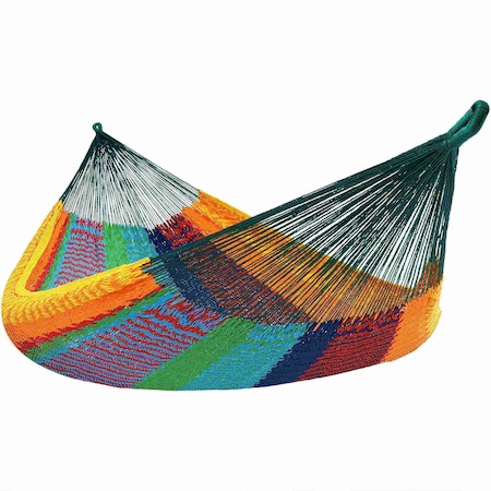 Homeroots Green Red And Yellow Striped Double Hammock 670965
