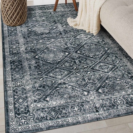 World Rug Gallery Transitional Bohemian Distressed Washable Non Slip Area Rug 3 ft x 5 ft Black WR70BLACK3X5
