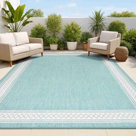 Jonathan Y Lucia Classic Diamond Border Aqua/Light Gray 3 ft. x 5 ft. Indoor/Outdoor Area Rug SMB207D-3