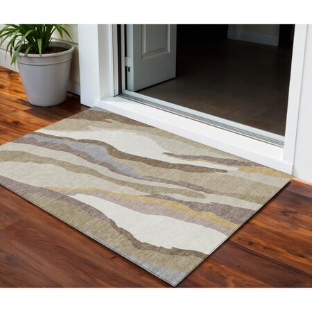 Homeroots 3' X 5' Beige Brown And Gray Abstract Washable Indoor Outdoor Area Rug 600936