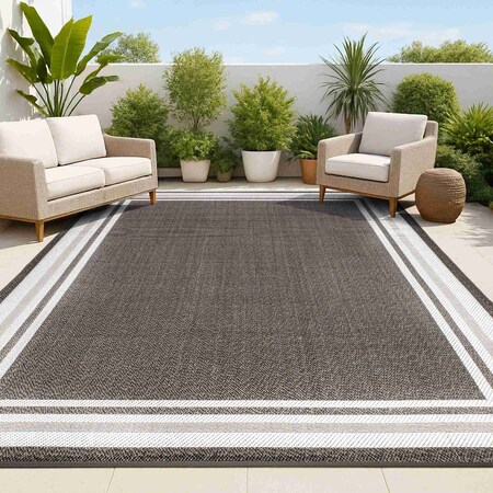 Jonathan Y James Modern Border Stripe Black/Cream 5 ft. x 8 ft. Indoor/Outdoor Area Rug SMB201C-5