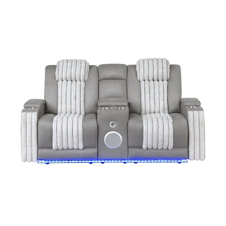 Global Furniture Usa Contemporary U8000 Grey Power Reclining Loveseat W/ Console U8000-GREY-PCRLS W/ PHR + LED