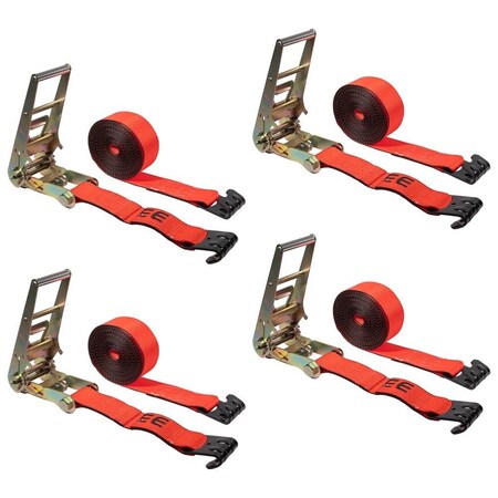 Mytee Products 4PK 3inx30ft Ratchet Tie-Down Strap w/Flat Hook for Flatbed Truck 15000lbs BS Red, 4PK RS330-Rx4