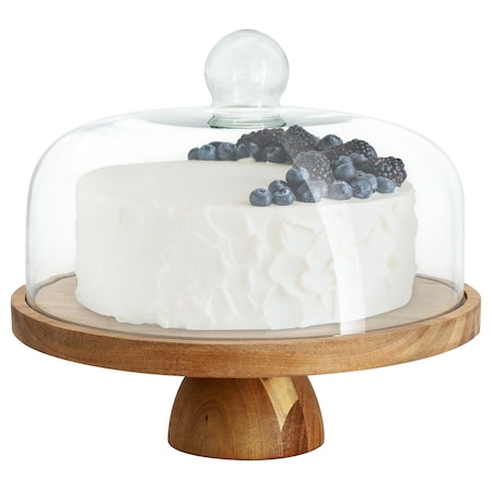Megachef Acacia Wood Multi-Function Cake Stand with Glass Dome Lid 750122132M