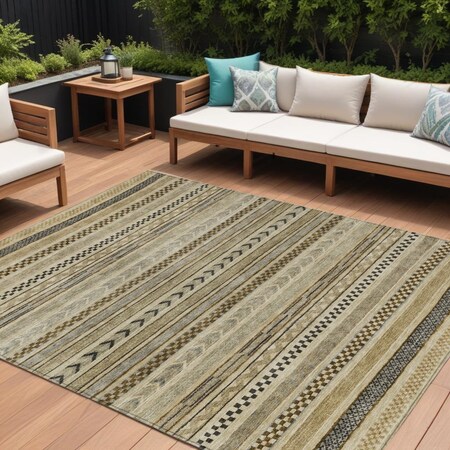 Homeroots 10' X 14' Chocolate And Taupe Striped Washable Indoor Outdoor Area Rug 615337