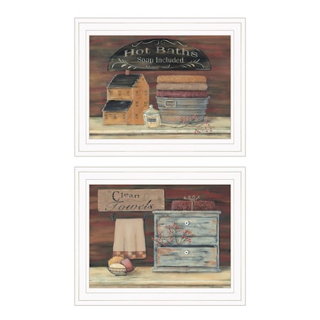 Homeroots Set Of Two Hot Bath or Clean Towels 1 White Framed Print Bathroom Wall Art, 2PK 406671