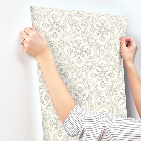 Chesapeake Marjoram Light Grey Floral Tile Wallpaper 4134-72515