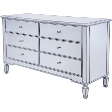 Elegant Decor 6 Drawers Cabinet Silver Paint Hand Rubbed Antique Silver 60 x 20 x 34 in. MF6-1036S