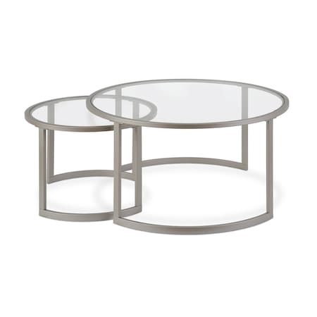 Homeroots Set of Two 36" Nickel Glass And Steel Round Nested Coffee Tables 520913