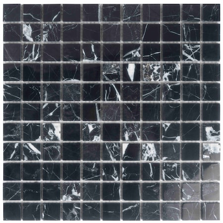 Apollo Tile Vigoro 12x12 Nero Marquina Marble Polished Black Mosaic Wall and Floor Tile, 5PK APLTRK8832A