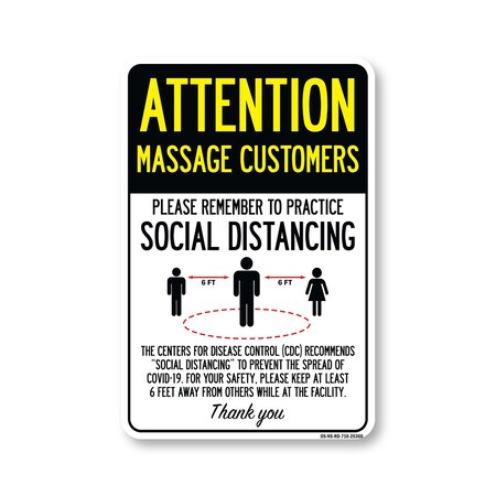 Signmission PSA Massage Customers Practice Social Distancing 10in X 7in Peel N Stick Wall Graphic, RD-710-25366 OS-NS-RD-710-25366