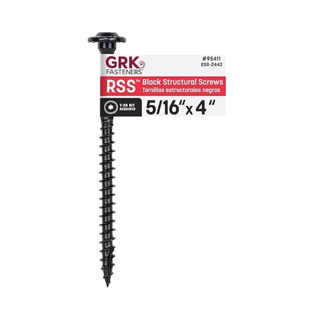 Grk Fasteners RSS Series Structural Screw, 4 in L, Coarse Thread, Washer Head, Torx Drive, Steel, Zinc-Plated, 1 95411