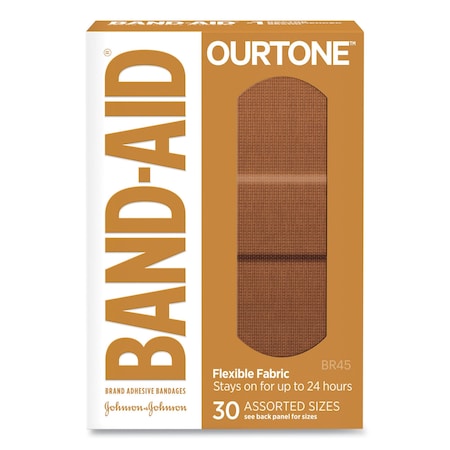 Band-Aid OurTone Adhesive Bandages, BR45, 2.25 x 0.63; 3 x 0.75; 3 x 1, Light Brown, 30PK 119585