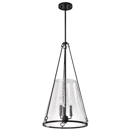 Nuvo Valentine, Large Pendant, Black Finish, Hammered Glass 60/8257