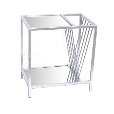 Homeroots 24" Silver Mirrored Glass And Iron End Table With Shelf 274431