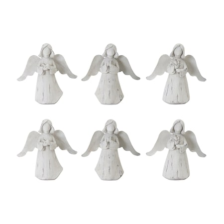 Homeroots Set of Six 6" White Washed Polyresin Angel Figurine Tabletop Sculpture, 6PK 518053