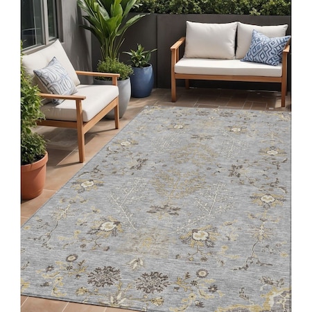 Homeroots 5' X 8' Gray Beige And Ivory Floral Washable Indoor Outdoor Area Rug 605474