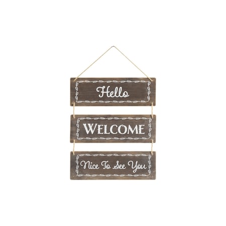 Homeroots 14" X 12" Brown And White Reversible Welcome Wood Wall Decor 636038