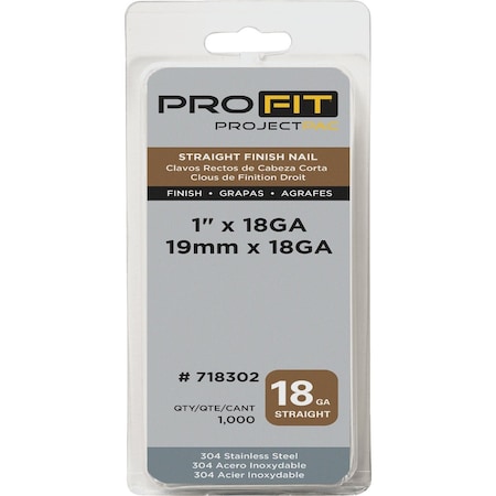 Pro-Fit 1'' 18 Gauge 304-Stainless Steel Brad Nail, 1000 Ct. 718302