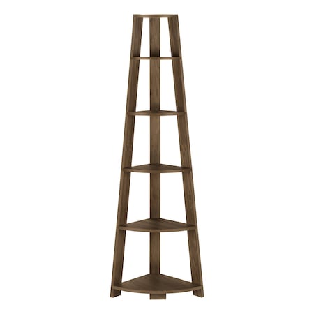 Homeroots 71" Dark Brown Wood Five Tier Corner Bookcase 489812