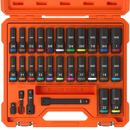 Klein Tools KNECT 1/2-Inch Deep-Well Impact Socket Set, SAE / Metric, 28-Piece 65123HD