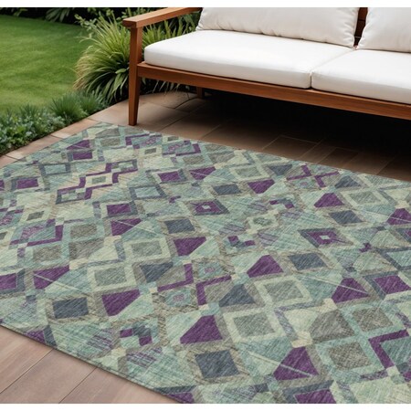 Homeroots 10' X 14' Blue And Purple Geometric Washable Indoor Outdoor Area Rug 609007