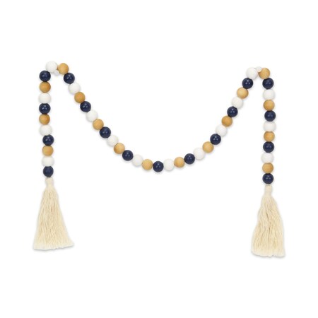 Homeroots 36" Blue Natural And White Wood Hand Painted Decorative Tassel 635378