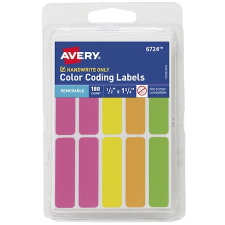 Avery Removable Color-Coding Labels, Re, PK180 6724