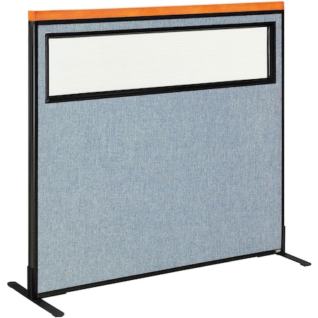 Global Industrial Interion Deluxe Freestanding Office Partition Panel w/Partial Window 48-1/4"W x 43-1/2"H Blue 694763WFBL