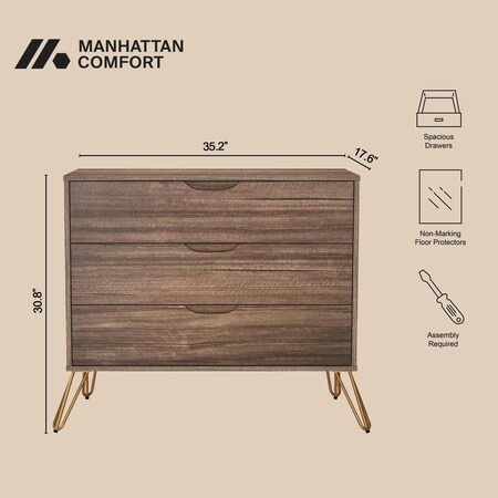 Manhattan Comfort Avira 35 in Dresser in Brown (3-Drawer) DR1722-BR