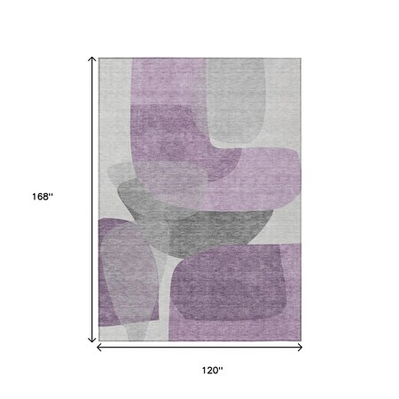 Homeroots 10' X 14' Purple And Gray Abstract Washable Indoor Outdoor Area Rug 632184