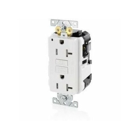 Leviton Self-Test GFCI Receptacle, Lev-Lok, 20 Amp, 125 VAC, 5-20R NEMA MGFT2-W