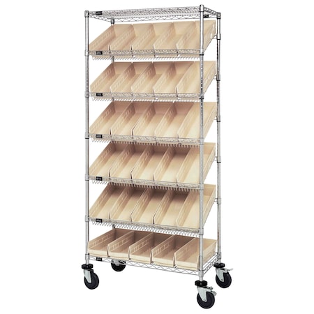 Quantum Storage Systems WIRE SHELVING UNIT W/30 IVORY BINS MOBILE MWRS-7-104IV