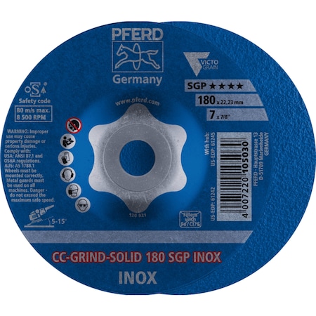 Pferd 7'' CC-GRIND-SOLID - 5/8-11 Thread - SGP INOX VICTOGRAIN-COOL 61245