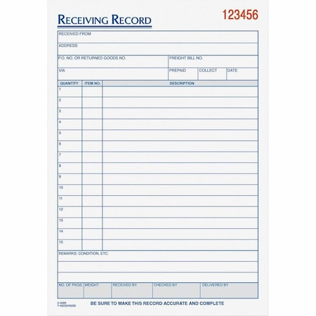 Tops Business Forms Tops Receiving Record Book, 3-Part Carbonless, 5-9/16" x 8-7/16", White/Canary, 50 Sets/Book 46260