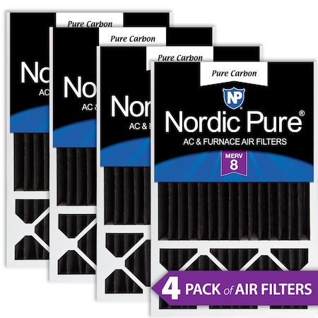 Nordic Pure 16x25x5 Pure Carbon Pleated Air Filter, High Capacity, MERV 8, 4 PK 16x25x5HPCP-4