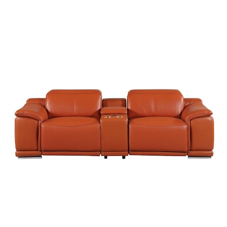 Homeroots 93in Orange and Silver Italian Leather Power Reclining Loveseat With Storage 720571