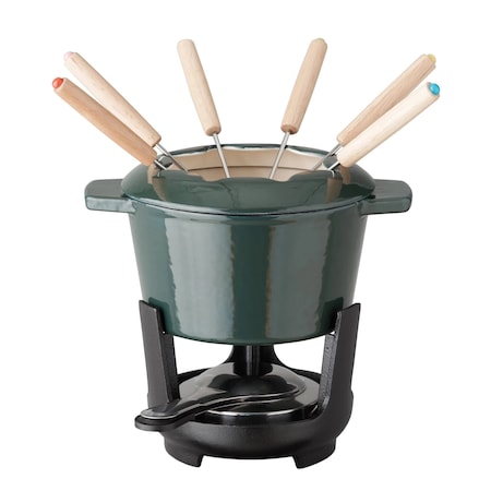 Our Table 13 Piece Enameled Cast Iron Fondue Pot Set in Sycamore 97252.13