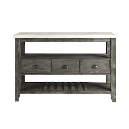 Homeroots 18in X 54in X 36in White Marble Gray Oak Wood Server 347332