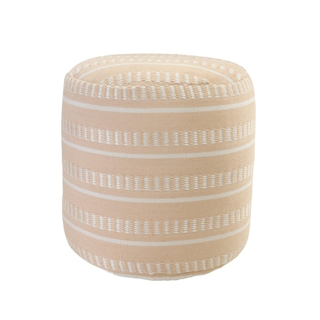Homeroots 20in Orange Polyester Round Striped Indoor Outdoor Pouf Ottoman 517436