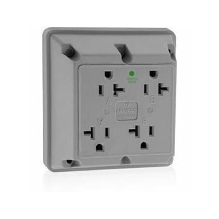 Leviton Straight Blade Receptacle, 5-20R, 20 A, 125V AC, 2 Pole, 3 Wire, Surface Mount, Grounded 21254-HGY
