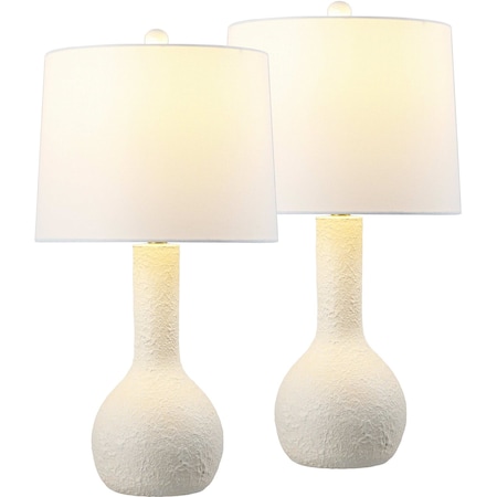 Jonathan Y Katee 24.75" Modern Scandinavian Textured Resin/Metal Gourd LED Table Lamp, Antique White, 2PK JYL9207A-SET2