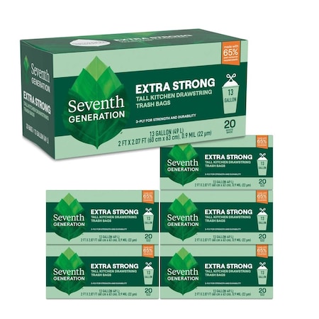 Seventh Generation 13 Gallon Kitchen Garbage Bags, 20 count, 6PK 64358410