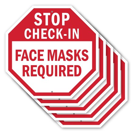 Signmission Stop Check-in Face Masks Required, 10 inch X 10 inch, Aluminum Metal Signs, 5PK OC-A-5Pack-10-54