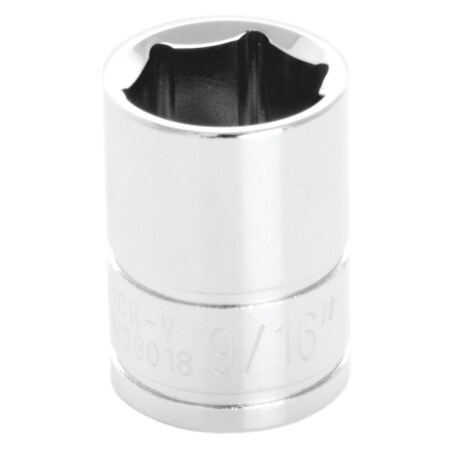 Perform Tool Socket 3/8 In Drive; 9/16 In; Standard; 6 Point; Polished Nickel Chrome Plated; Vanadium Alloy W38018